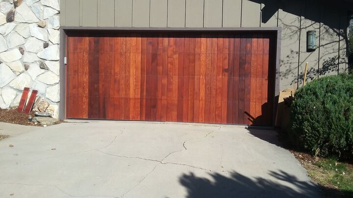 Custom redwood garage door